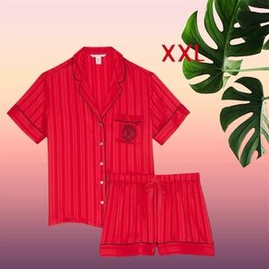 NEW XXL VICTORIA'S SECRET LIPSTICK RED GLAZED SATIN Short PJ Set